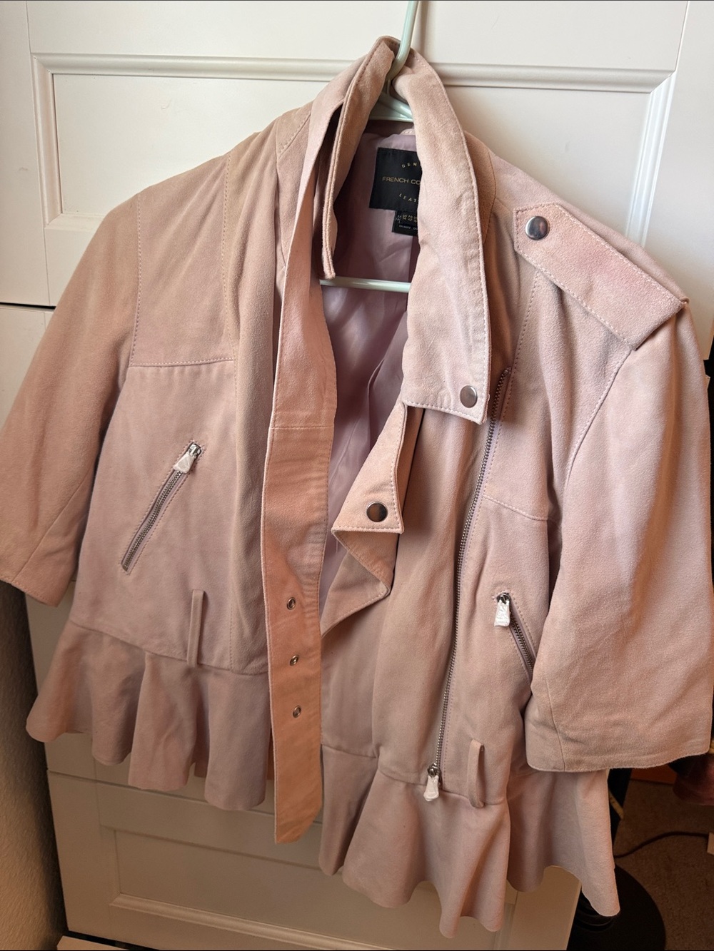 French Connection Blush Pink Suede Peplum Jacket